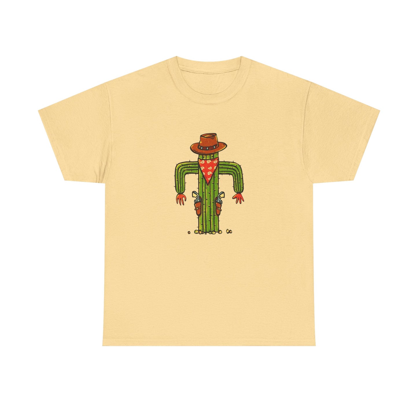 Funny Cactus Cowboy Gun Fighter Graphic T Shirt Unisex Heavy Cotton Tee