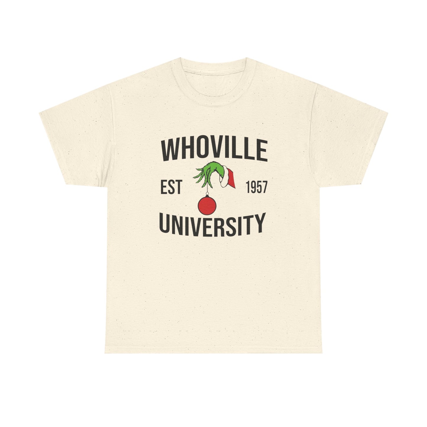 Whoville University Christmas Grinch Graphic T Shirt Unisex NEW Heavy Cotton Tee