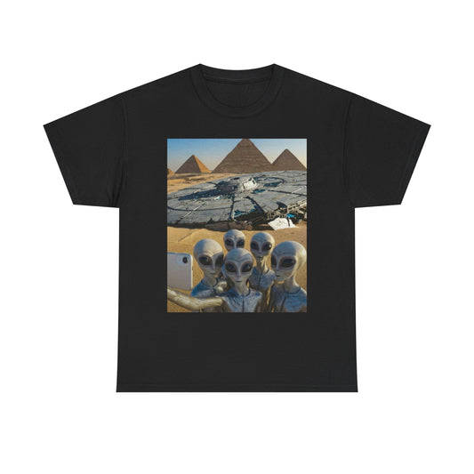 Alien Crash In Egypt T Shirt Funny Graphic Unisex Heavy Cotton Tee