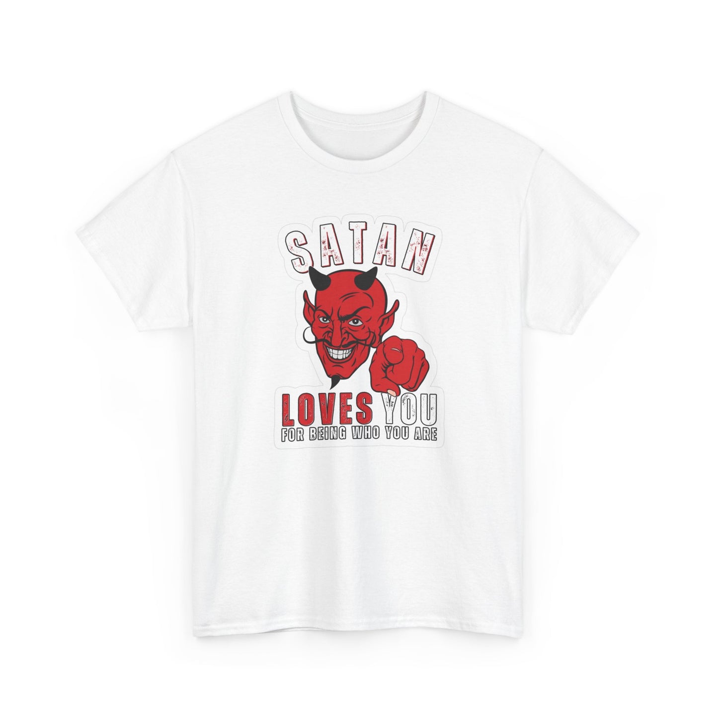 Satan Loves You Graphic T Shirt Funny Unisex Heavy Cotton Tee
