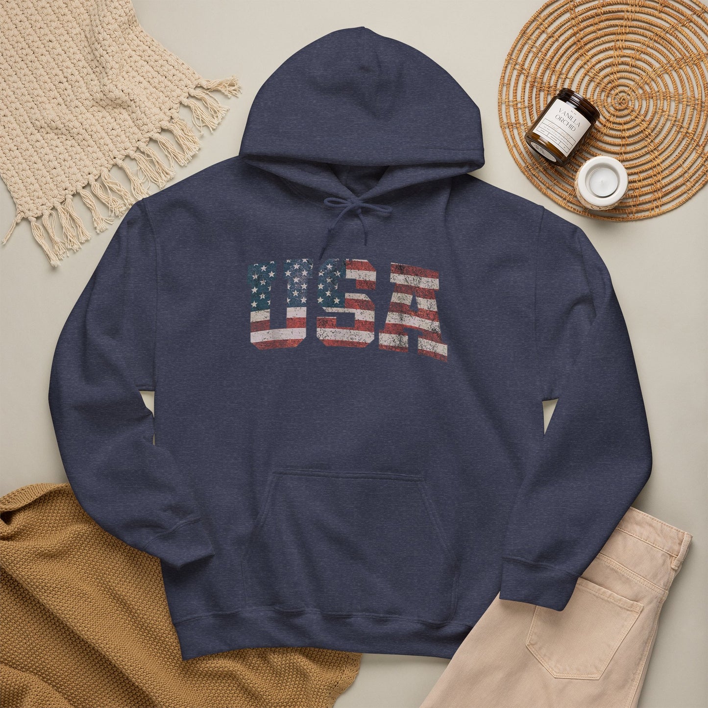 USA American Flag Retro Graphic Hoodie Men's Heavy Blend™ Hooded Sweatshirt
