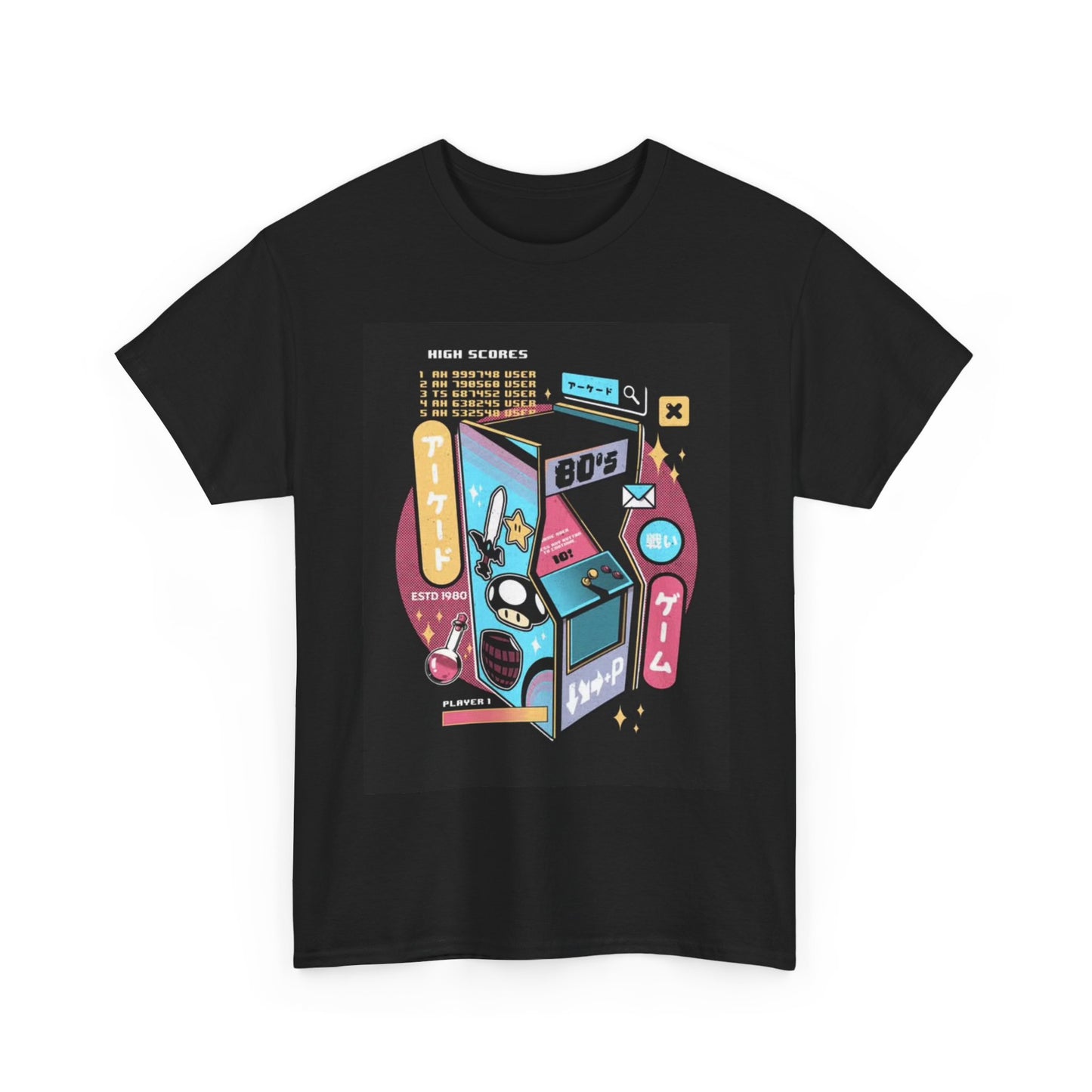 Arcade gaming Tshirt Vintage neon art N64 retro gamer Unisex Heavy Cotton Tee