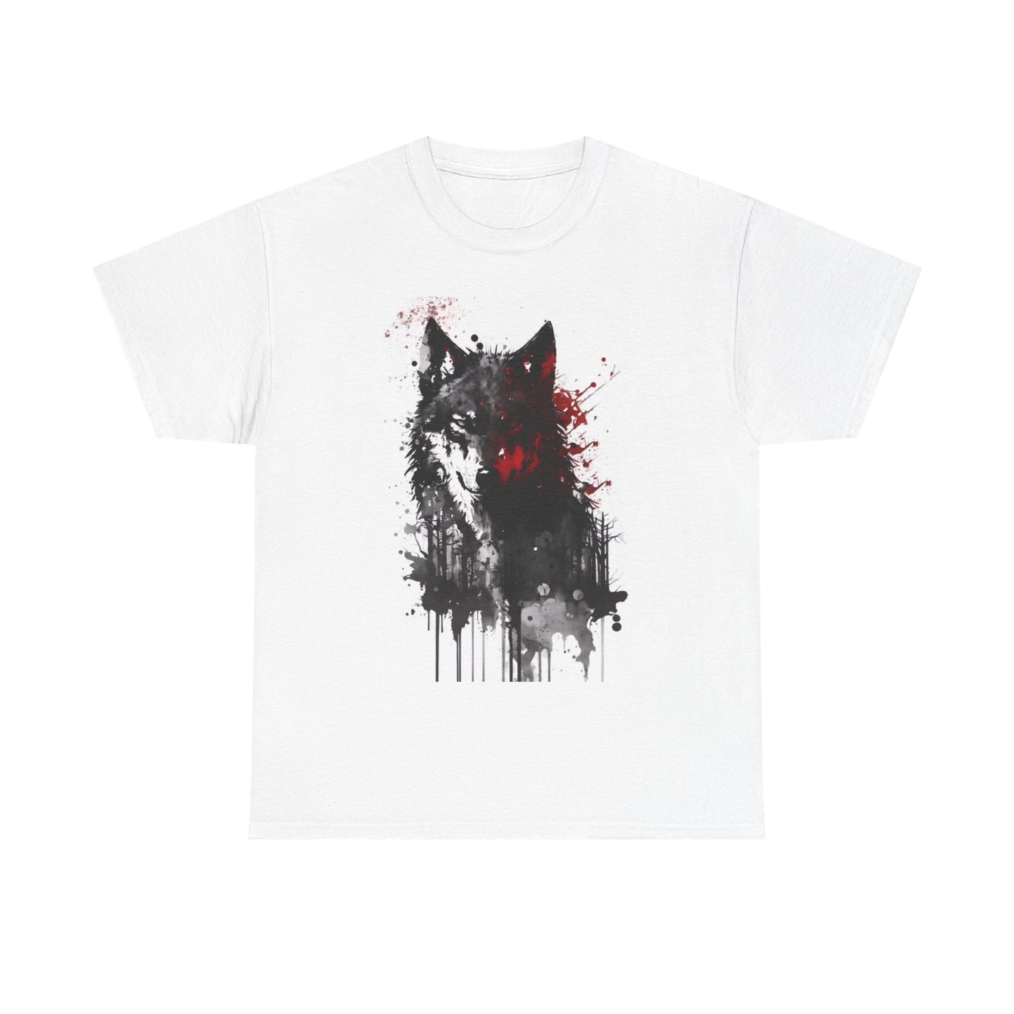 Wolf Tshirt Retro Painting Funny Animal Dogs Unisex Heavy Cotton Tee