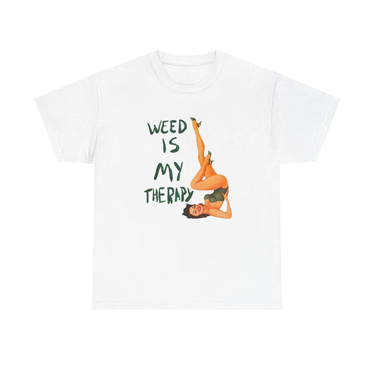 Weed Is My Therapy Graphic T Shirt Vintage Unisex Heavy Cotton Tee