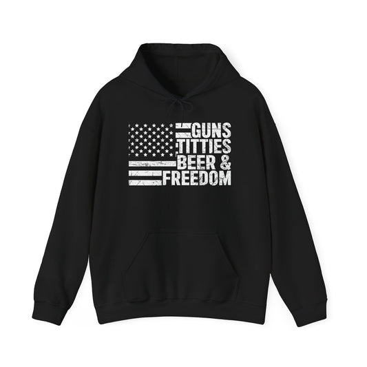Guns Beer Freedom Women Flag Graphic Hoodie Heavy Blend Sweatshirt NEW