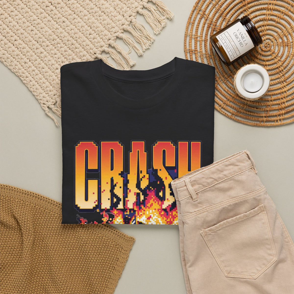 Vintage Gaming Graphic T Shirt Men's Crash Retro Heavy Cotton Tee