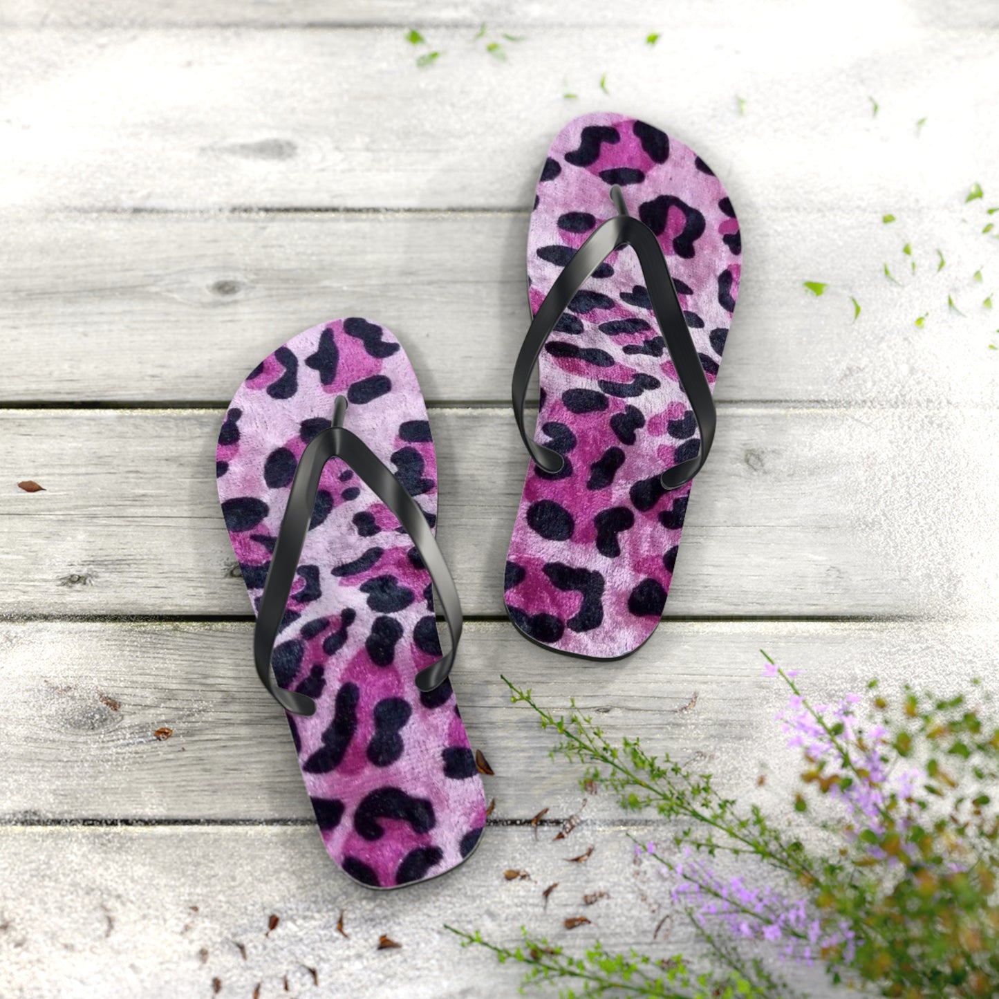 Pink Leopard Beach Sandals, Slides for Summer, Flip Flops, Water Resistant