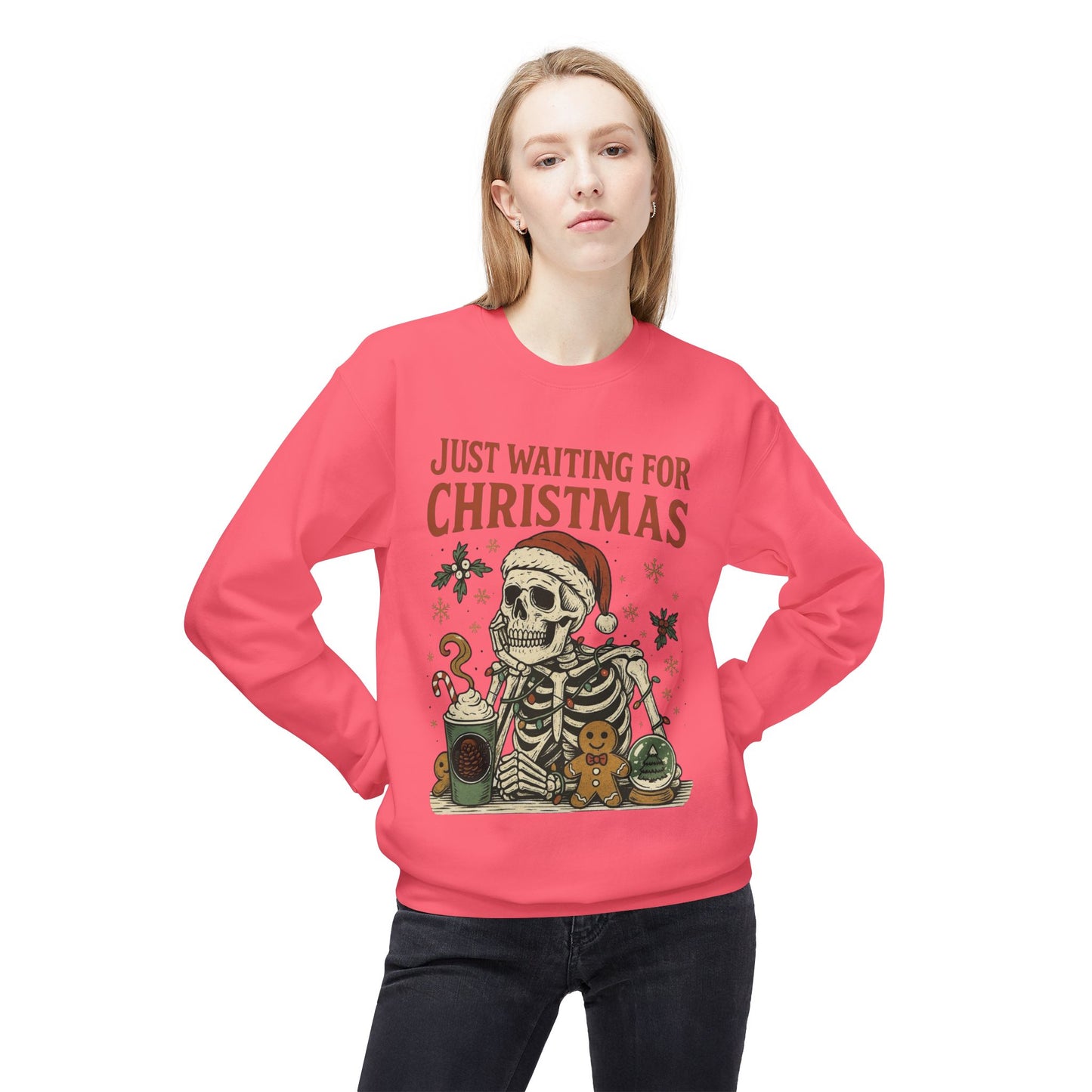 Just Waiting For Christmas Sweater Funny NEW Unisex Fleece Crewneck Sweatshirt