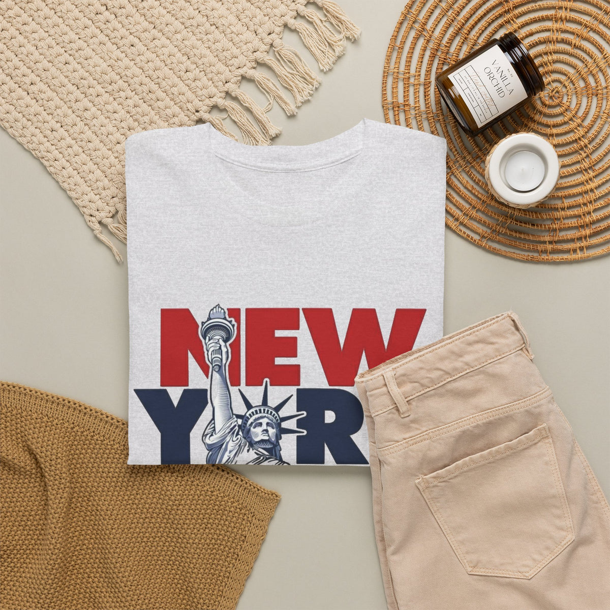 New York Statue Of Liberty Graphic T Shirt Men's Classic Heavy Cotton Tee