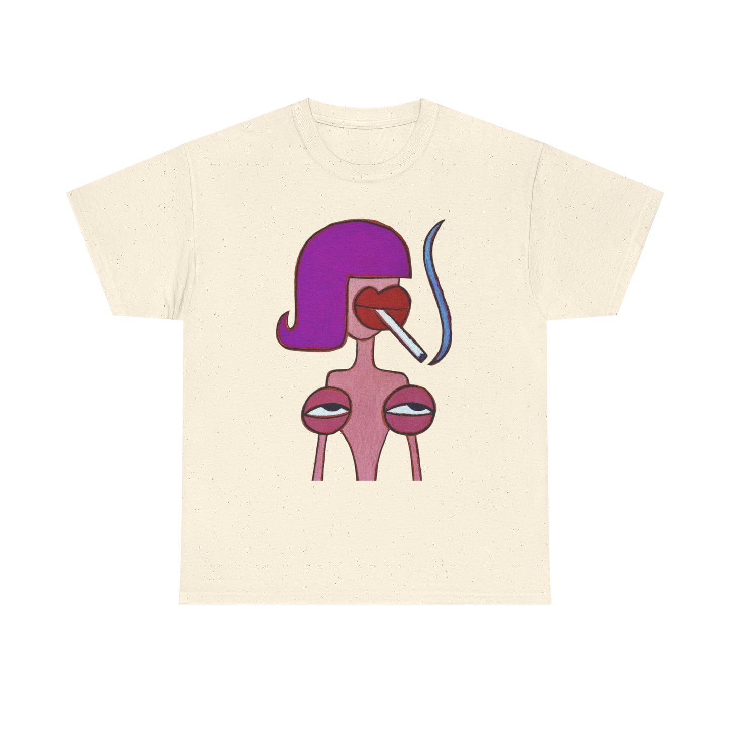 Upside Down Woman Smoking Graphic T Shirt Vintage Cotton Tee - New Gift - Tee