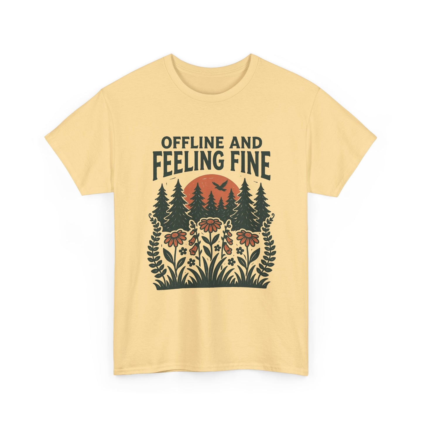Offline And Feeling Fine Outdoors Retro Graphic T Shirt Regular Men's Heavy Cotton Tee
