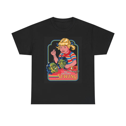 Learn Sewing Graphic T Shirt Vintage Comedy Funny Unisex Heavy Cotton Tee