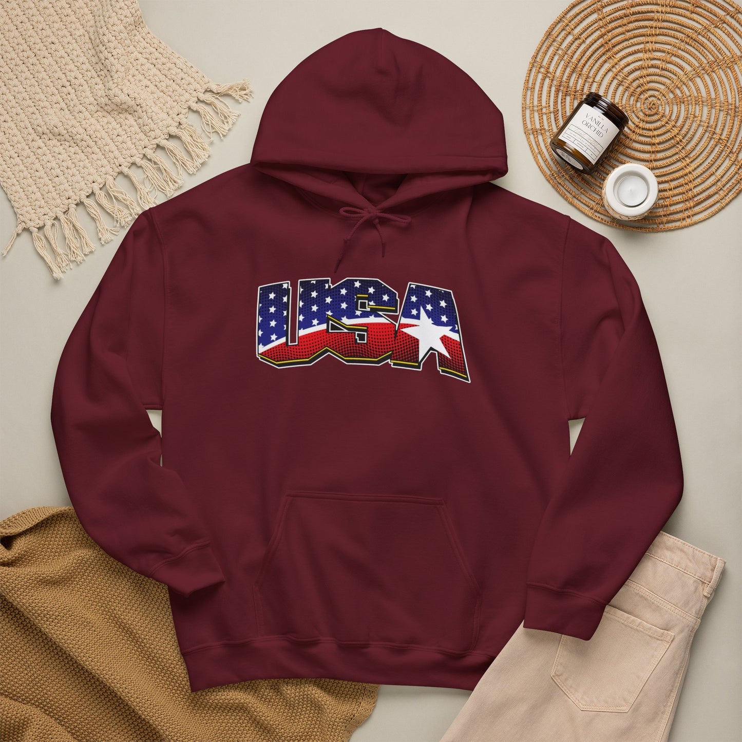 USA Stars And Stripes Retro 90's Graphic Hoodie Men's Heavy Blend™ Hooded Sweatshirt
