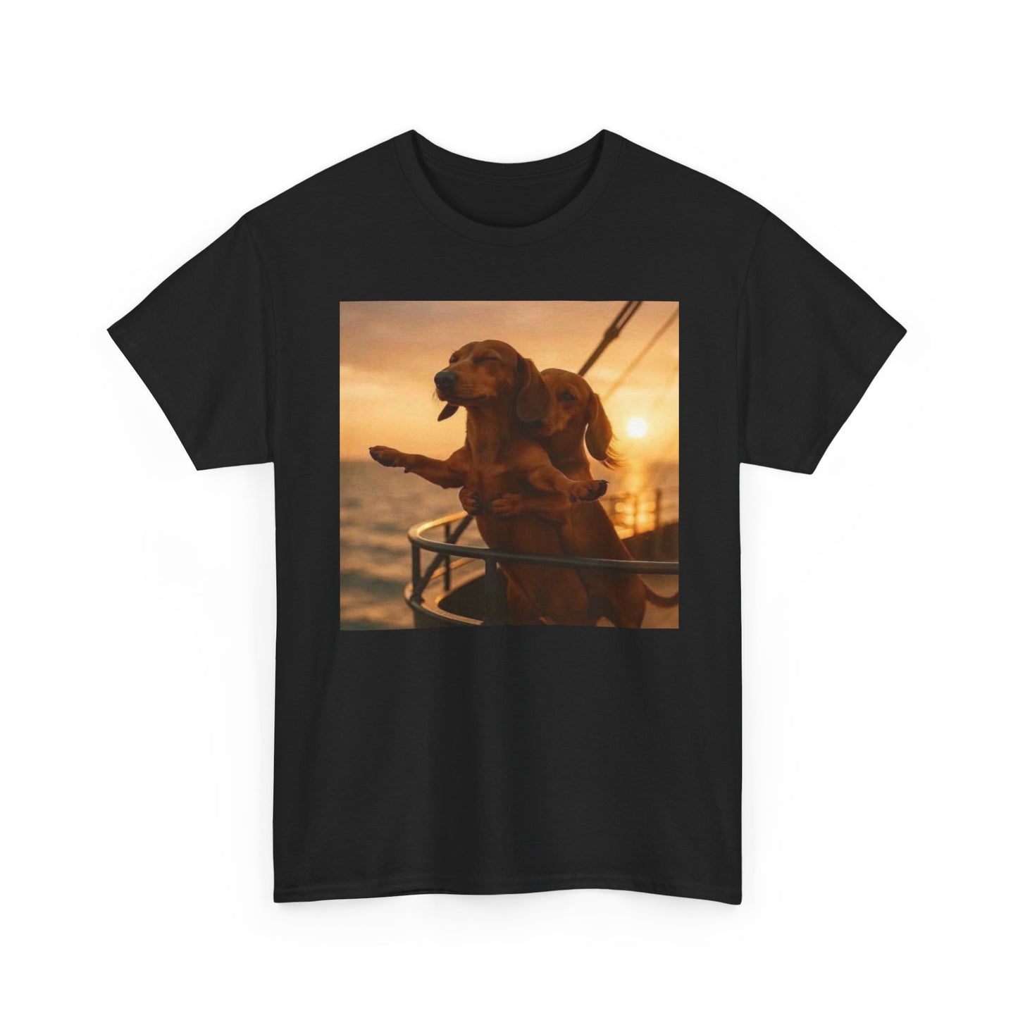 Dachshund Love Dog Titanic Scene Funny Graphic T-Shirt Unisex Heavy Cotton NEW