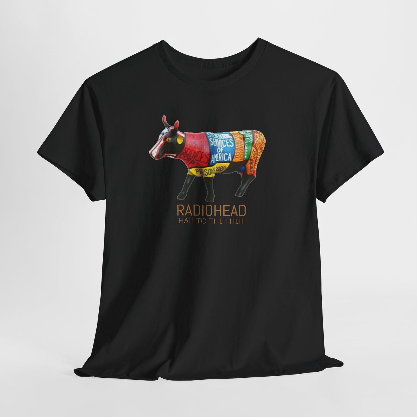 Radiohead Shirt Vintage cow rainbow graphic art rock Unisex Heavy Cotton Tee