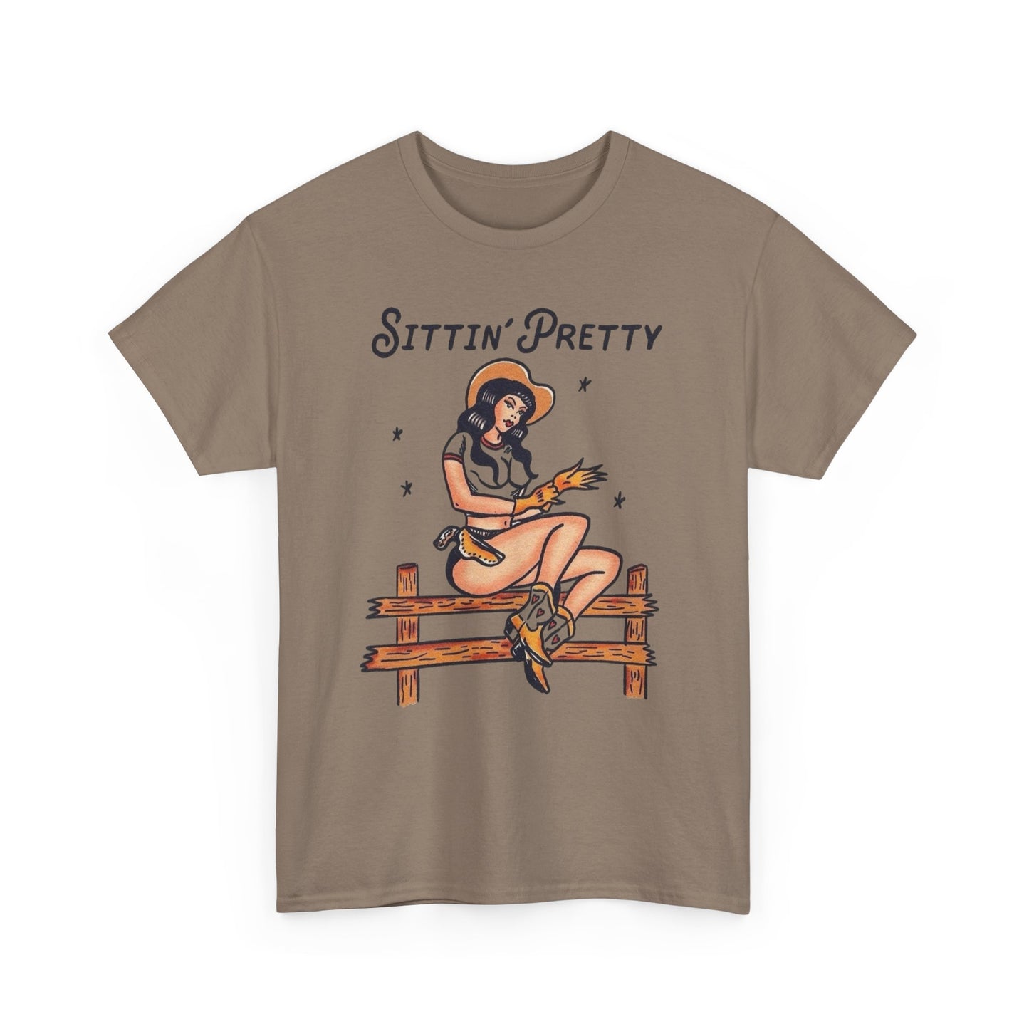 Sitting Pretty Cowgirl Western Graphic T Shirt Unisex Heavy Cotton Tee GIFT NEW