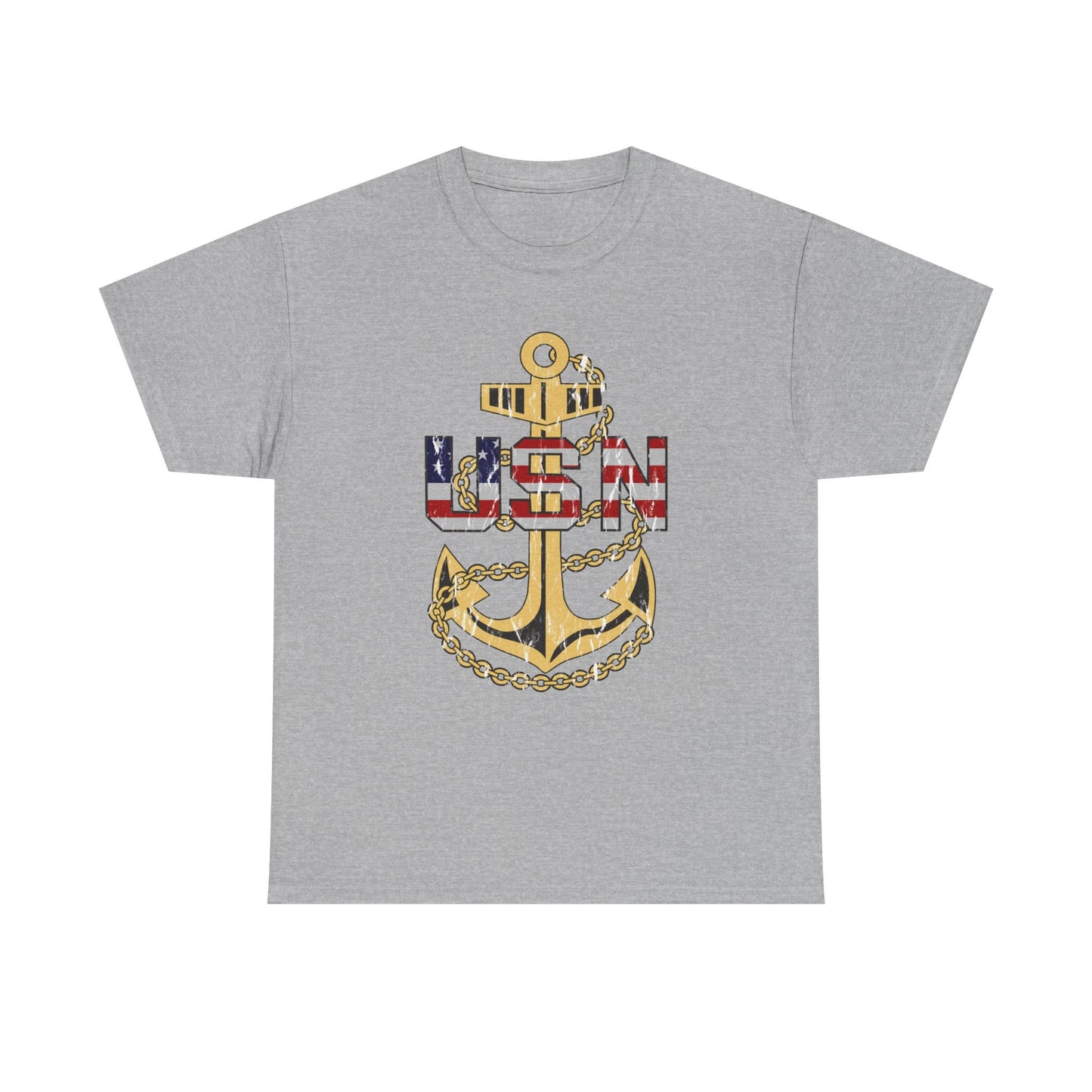 American Flag Navy Anchor Graphic Retro Sailor Jerry Unisex Heavy Cotton Tee