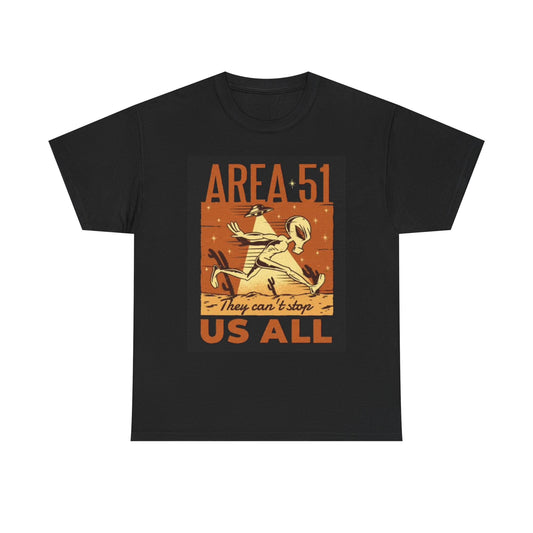 Area 51 T Shirt Funny Alien Abduction Cartoon Unisex Heavy Cotton Tee