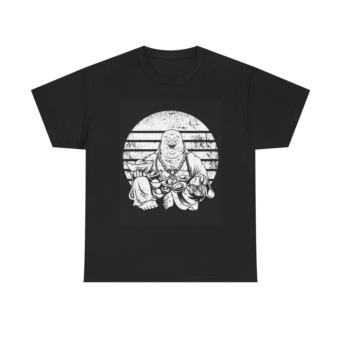 Happy Buddha Graphic T Shirt Funny Cute Gift Vintage Unisex Heavy Cotton Tee