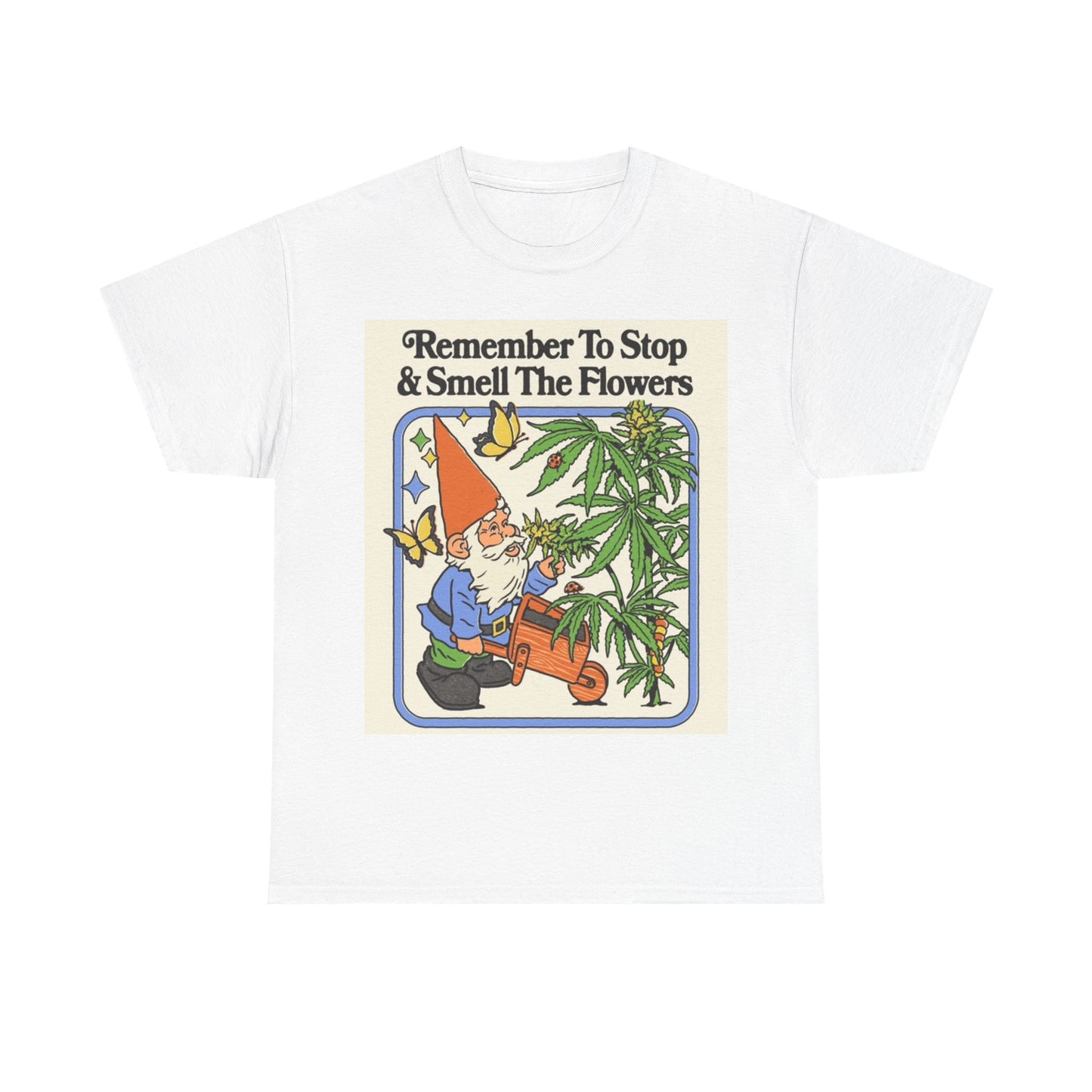 Lawn Gnome Tshirt Funny Flowers Garden 80s vibe Unisex Heavy Cotton Tee