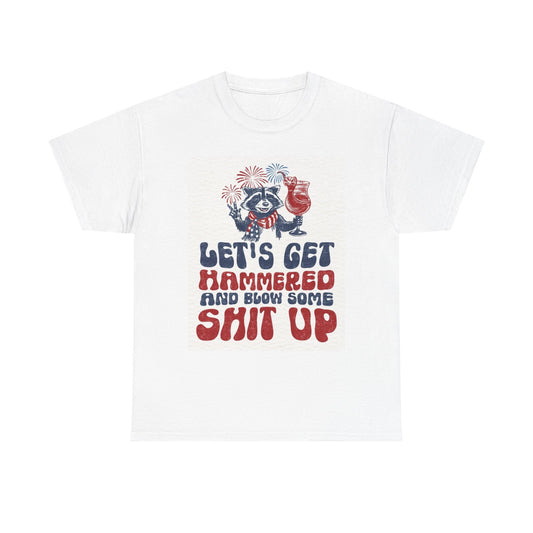 Lets Get Hammered July 4th Graphic T Shirt Vintage Funny Retro Heavy Cotton Tee