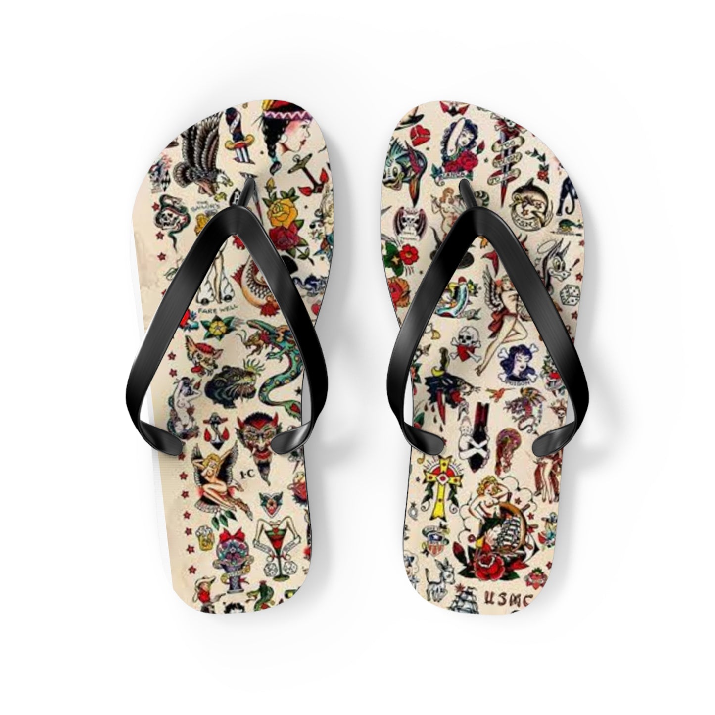 Sailor Jerry Tattoos Sandals, Beach Shoes, Vacation Flip Flops, Pool Slides