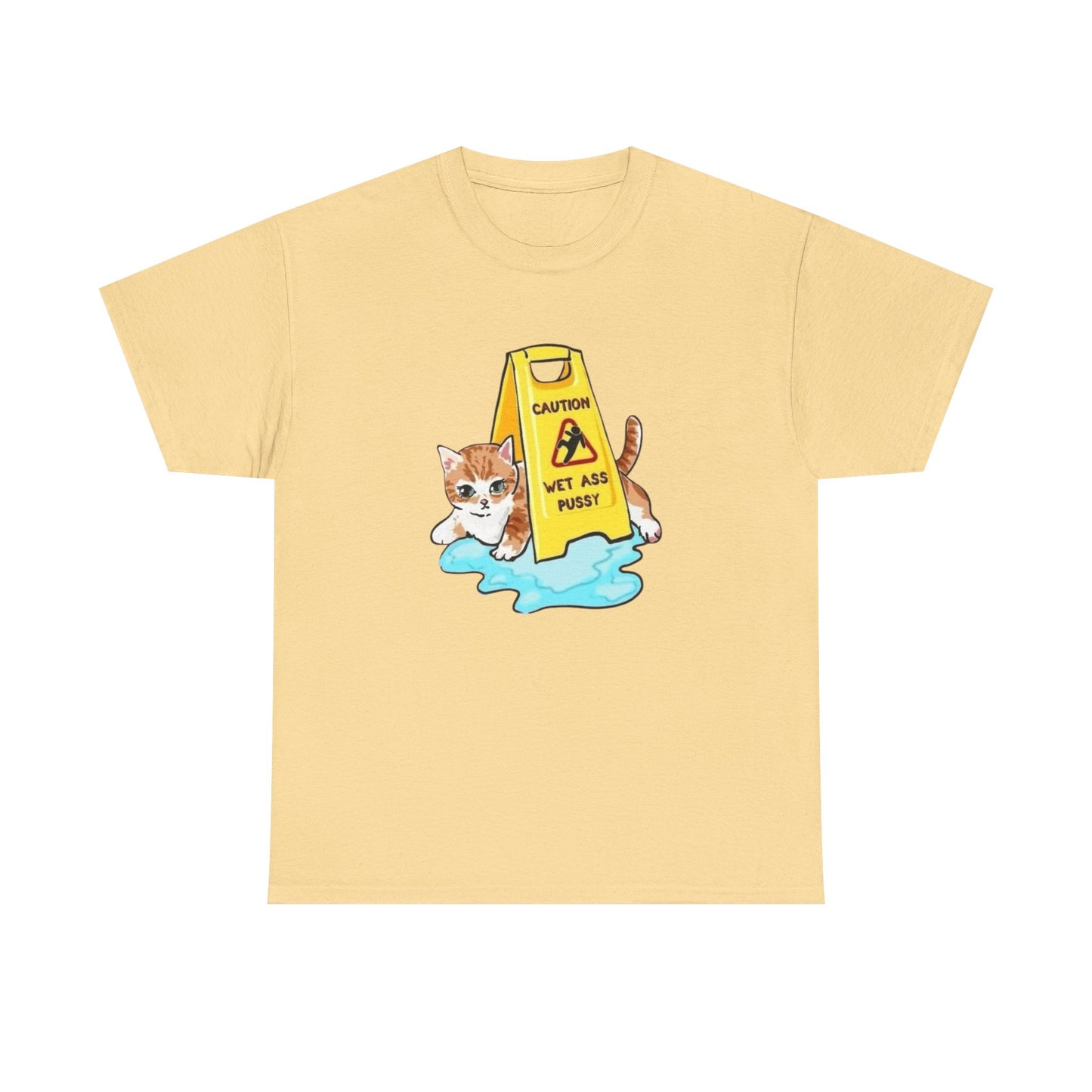 Caution Wet Ass Pussy Funny Cats Graphic T-Shirt Comfy Cotton Tee Brand NEW