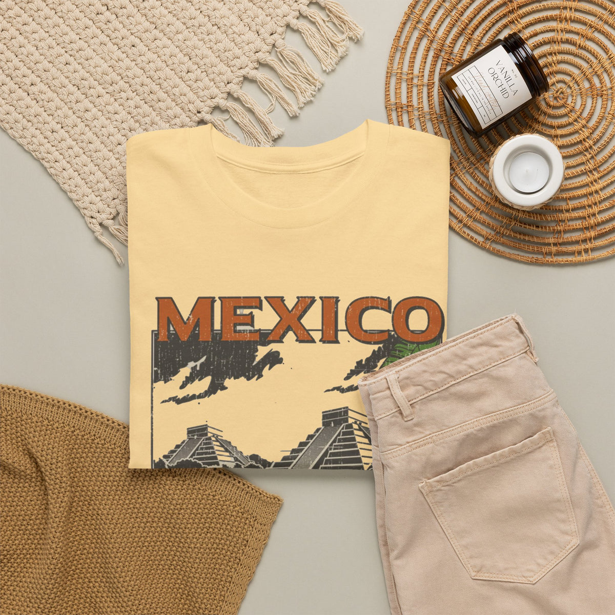 Mexico Pyramids and Tropical Flowers T-Shirt Men's Graphic Tee