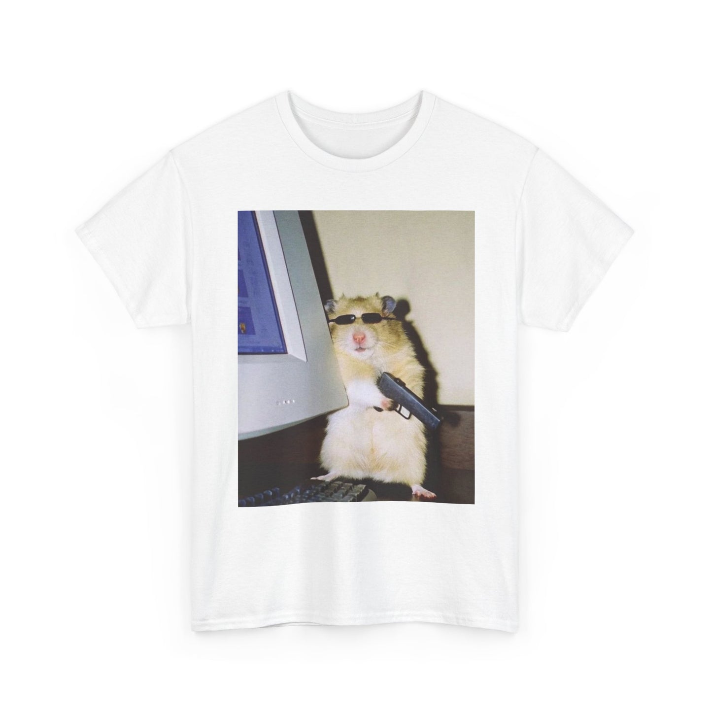 Funny Hamster Stick Up Meme Graphic T Shirt Unisex Heavy Cotton Tee BRAND NEW