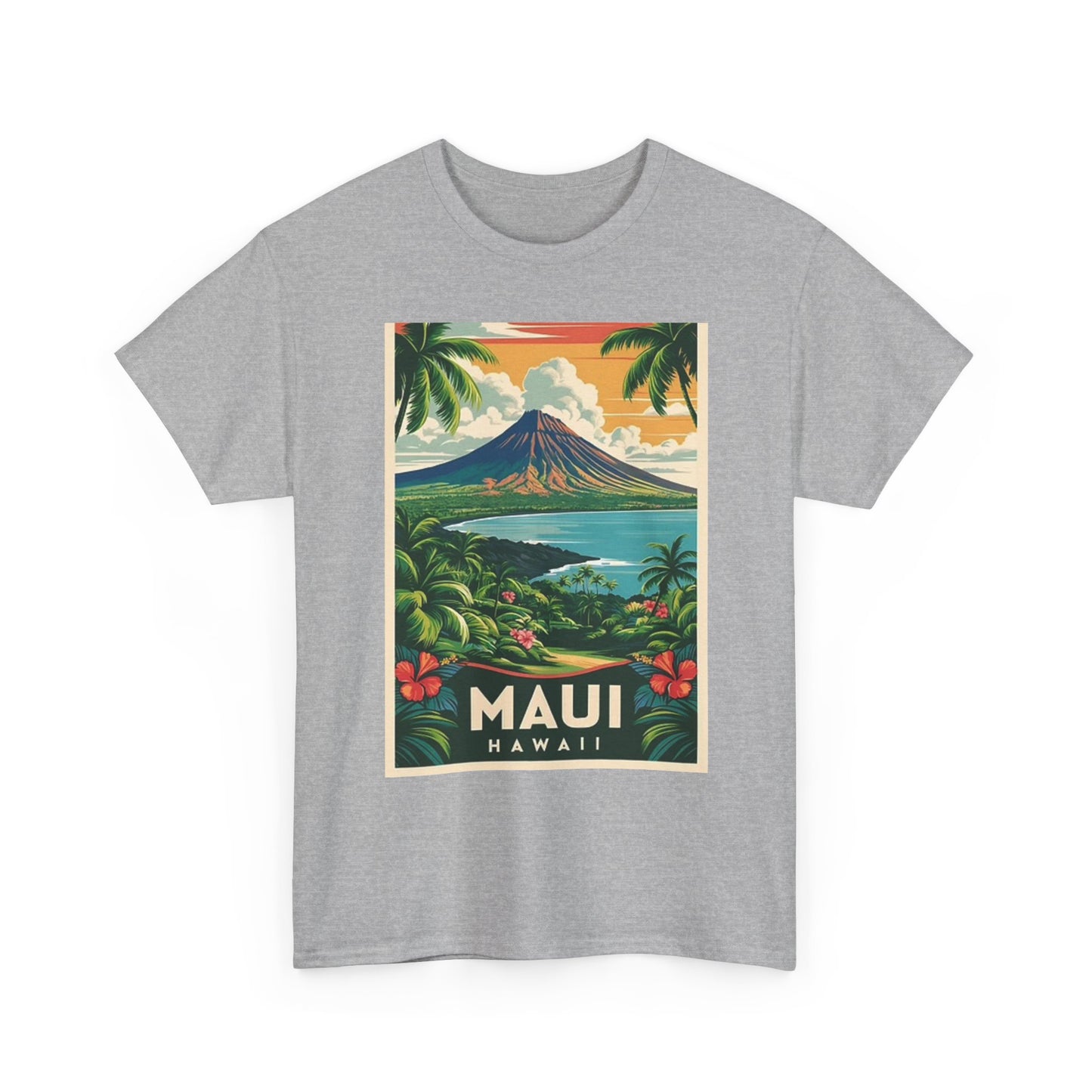 Hawaii  Maui Graphic T Shirt Retro Island Poster Unisex Heavy Cotton Tee