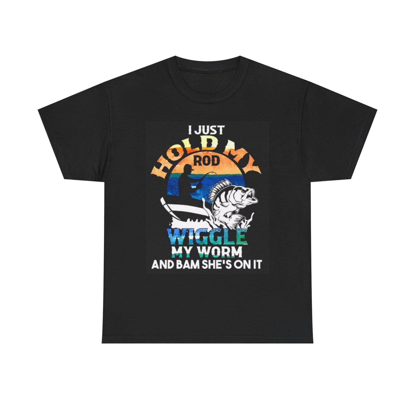 Hold My Rod Funny Graphic T Shirt Bass Fishing Boating Unisex Heavy Cotton Tee