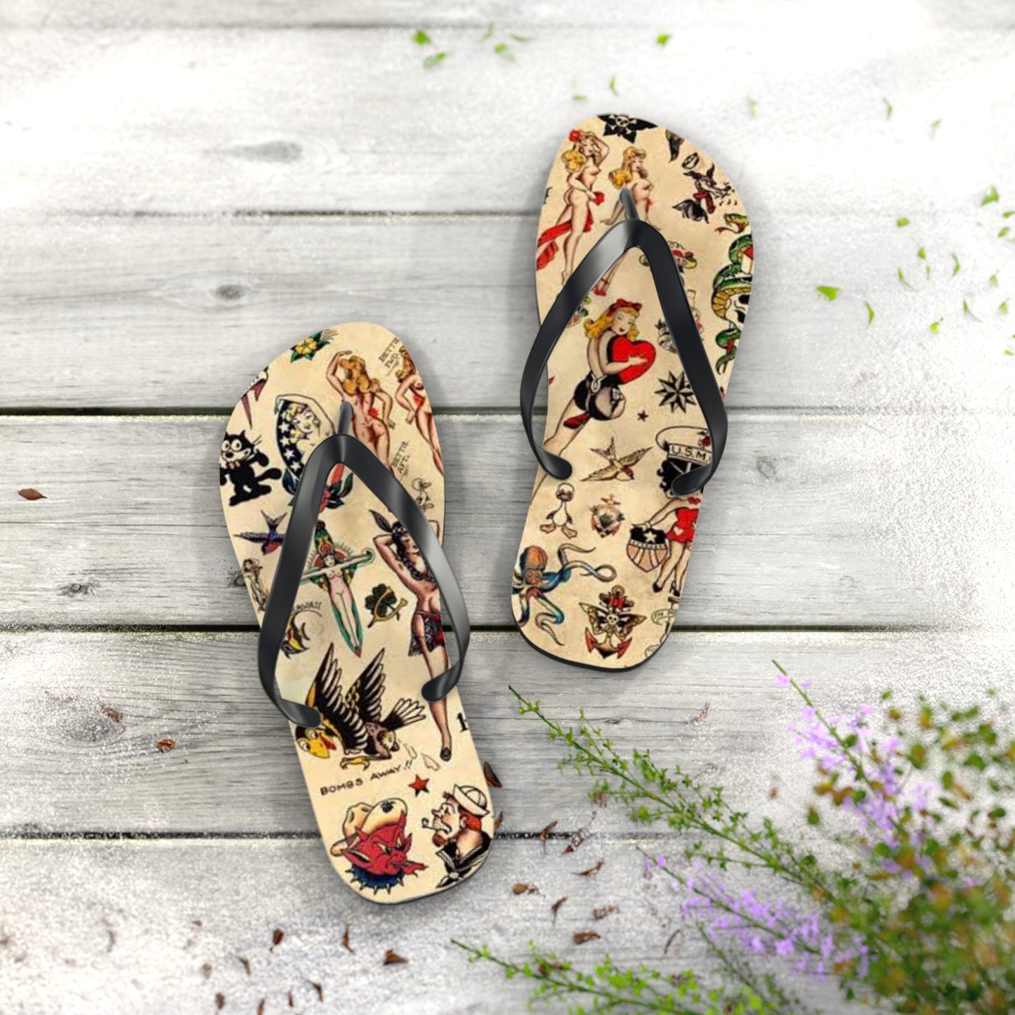 Sailor Jerry Navy Sandals, Beach Shoes, Vacation Flip Flops, Pool Slides