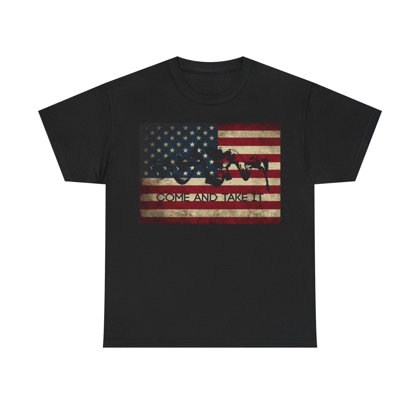 American Flag Tshirt Distressed Rifle American 1776 Unisex Heavy Cotton Tee