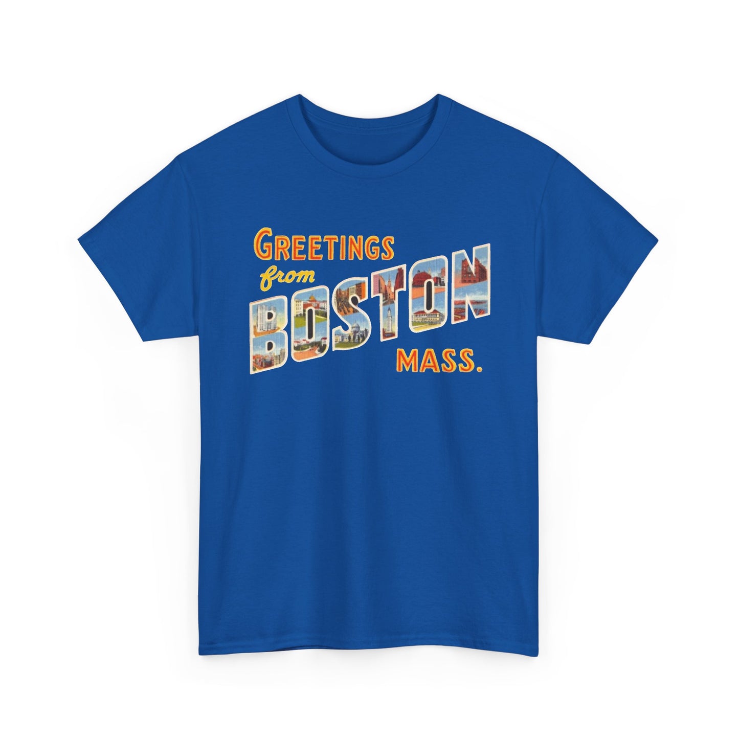 Boston T-shirt vintage postcard skyline retro Dunkin’s Unisex Heavy Cotton Tee