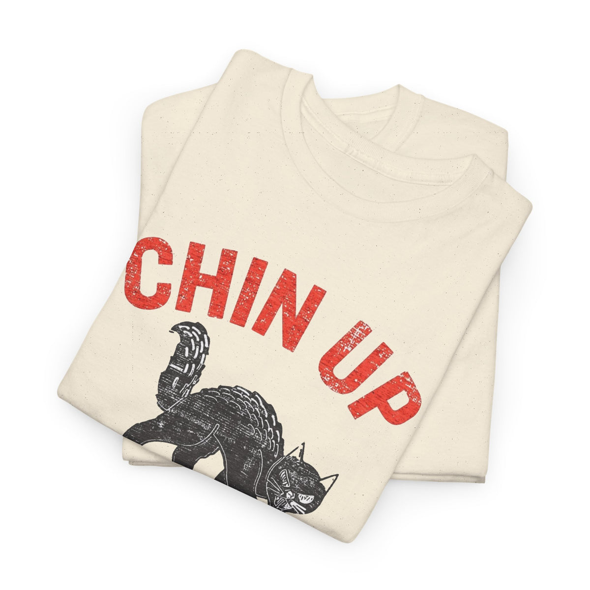 Chin Up Fangs Out Graphic T Shirt Men's Retro Cat Heavy Cotton Tee