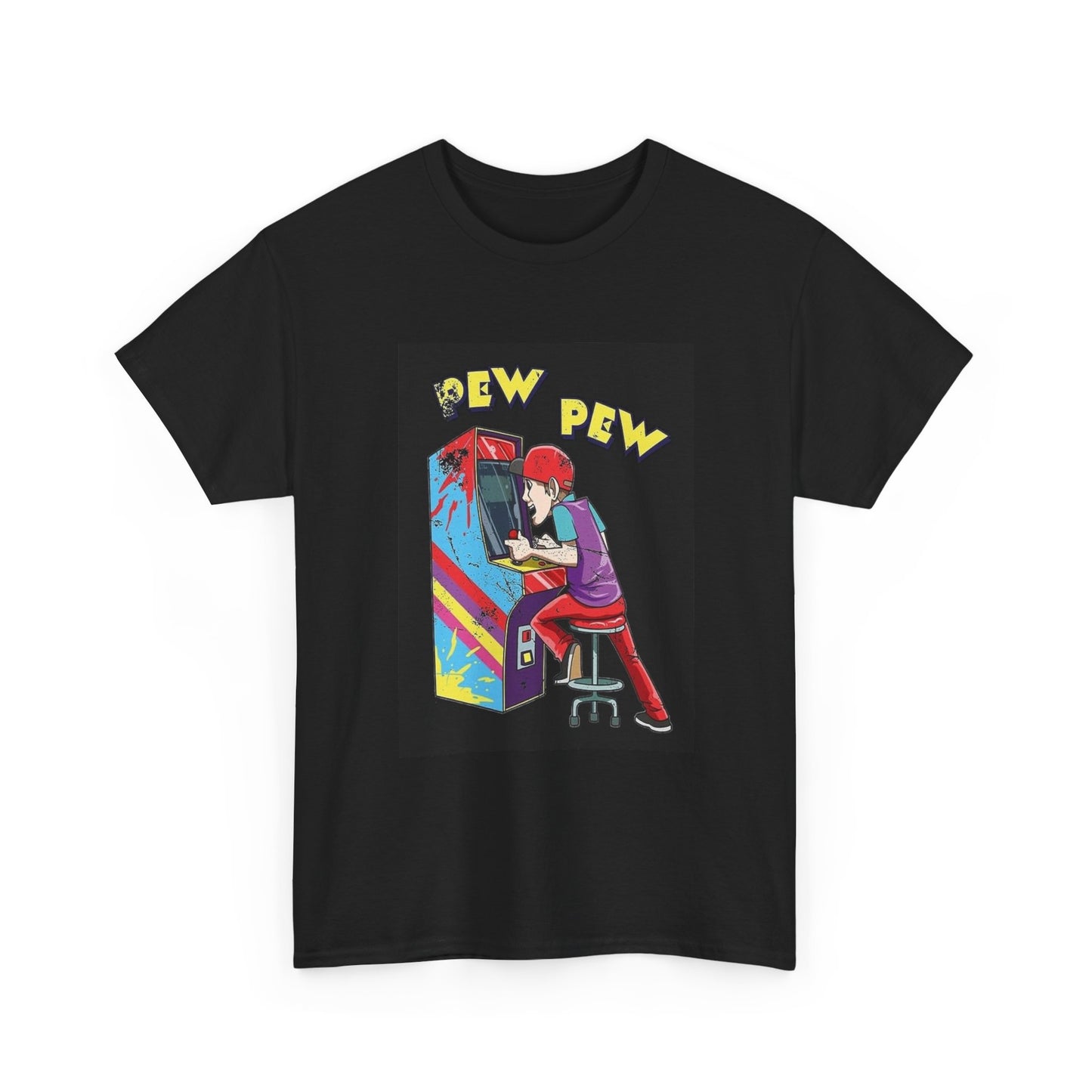 80s Arcade Gaming Pew Pew Tshirt Retro Neon Vibes Gamer Unisex Heavy Cotton Tee