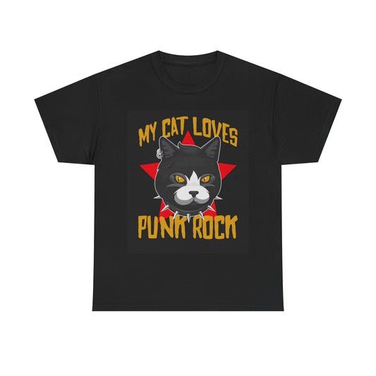 My Cat Loves Punk Rock Tshirt Cats Kittens Funny Gift Unisex Heavy Cotton Tee