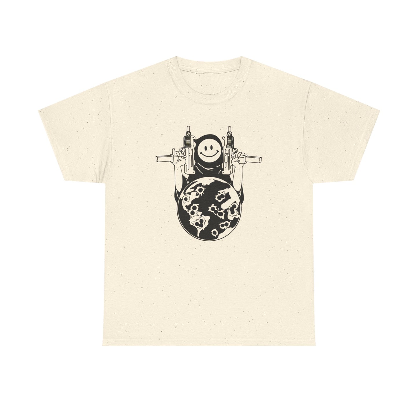 Uzi Smiley Face Grim Reaper Graphic T Shirt Unisex Heavy Cotton Tee
