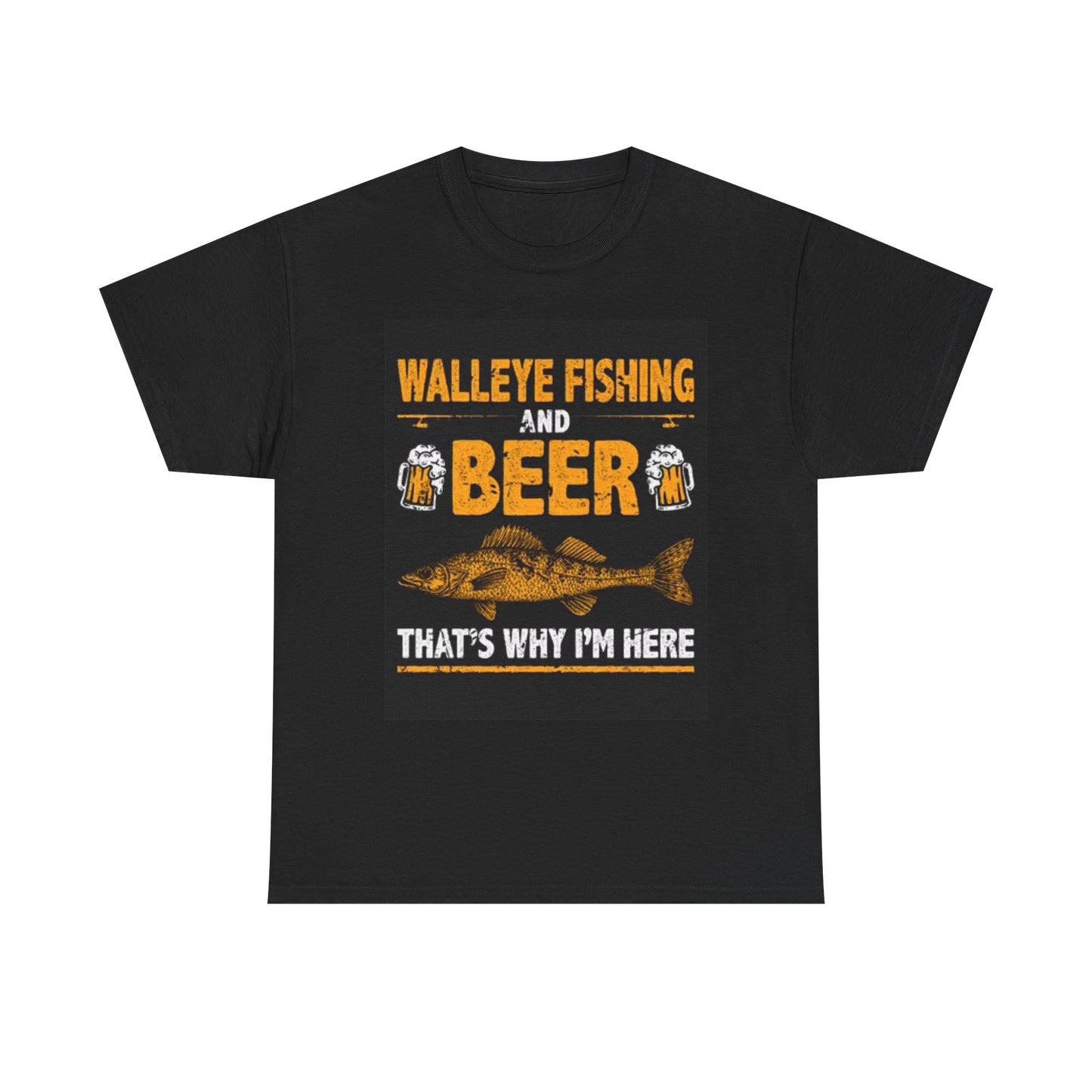 Walleye Fishing For Beer Funny Graphic Shirt Camping Hunting Unisex Heavy Cotton