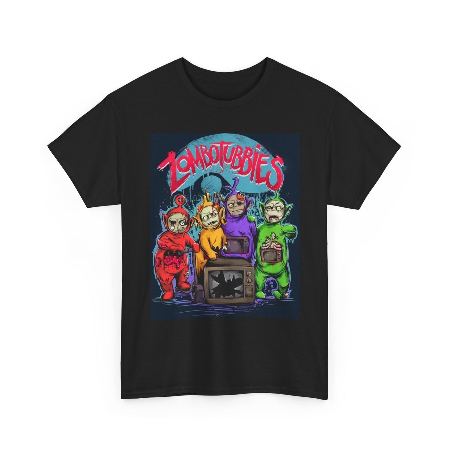 Zombie TeleTubbies Graphic T Shirt Funny Cartoon Unisex Heavy Cotton Tee