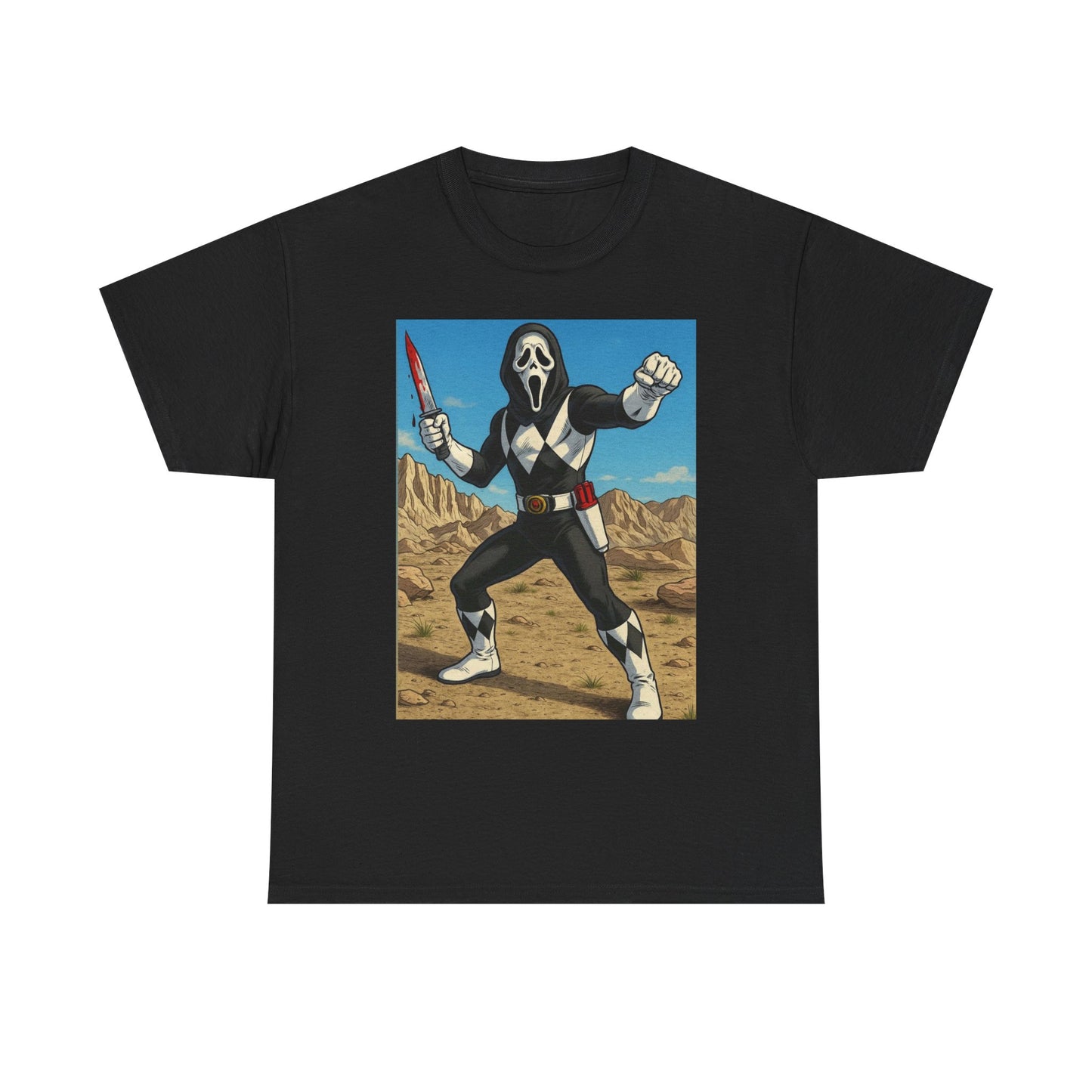 Power Rangers And Scream Funny Graphic T-Shirt Comfy Cotton Tee Brand NEW