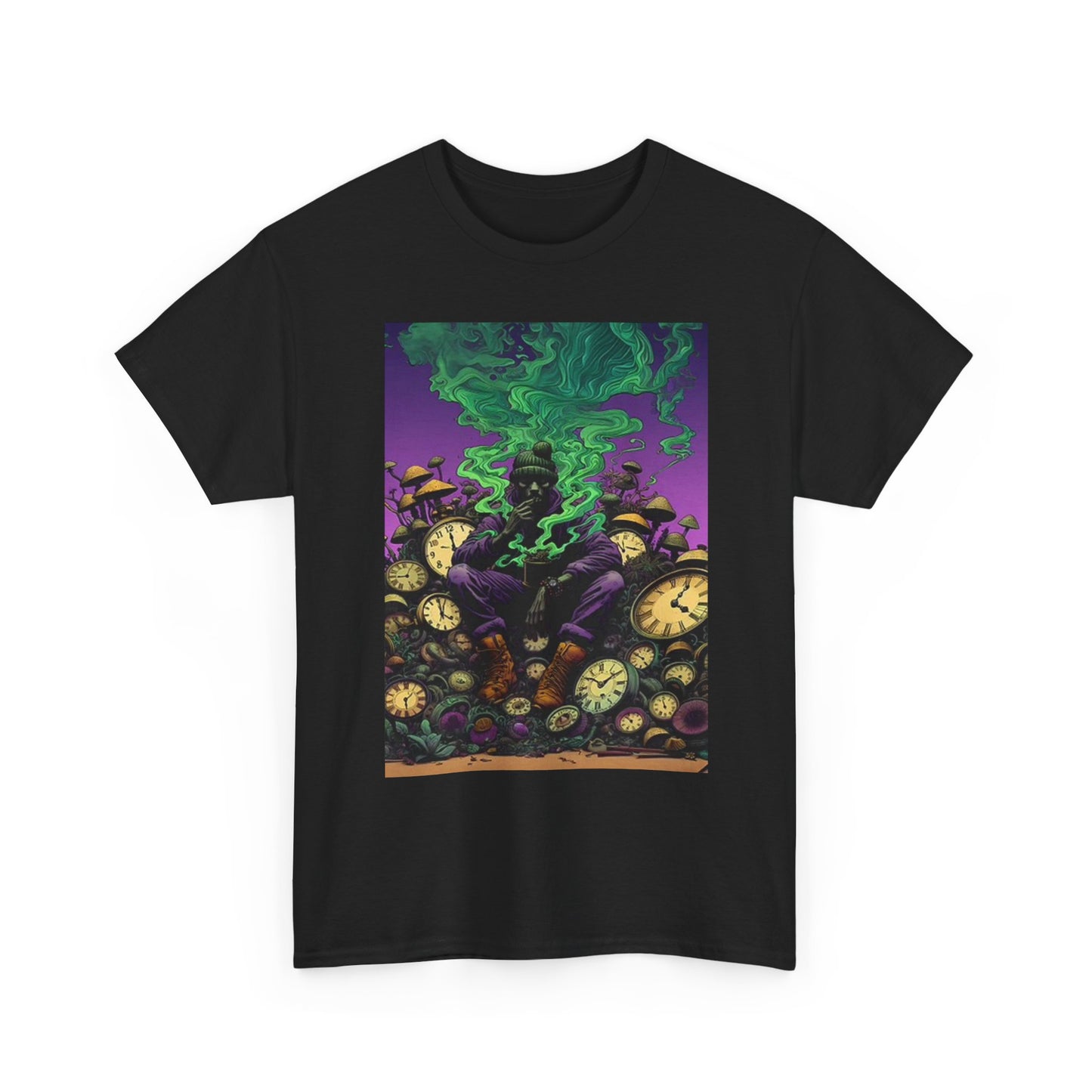 Smoking Time T Shirt Funny Art Trippy Graphic Unisex Heavy Cotton Tee