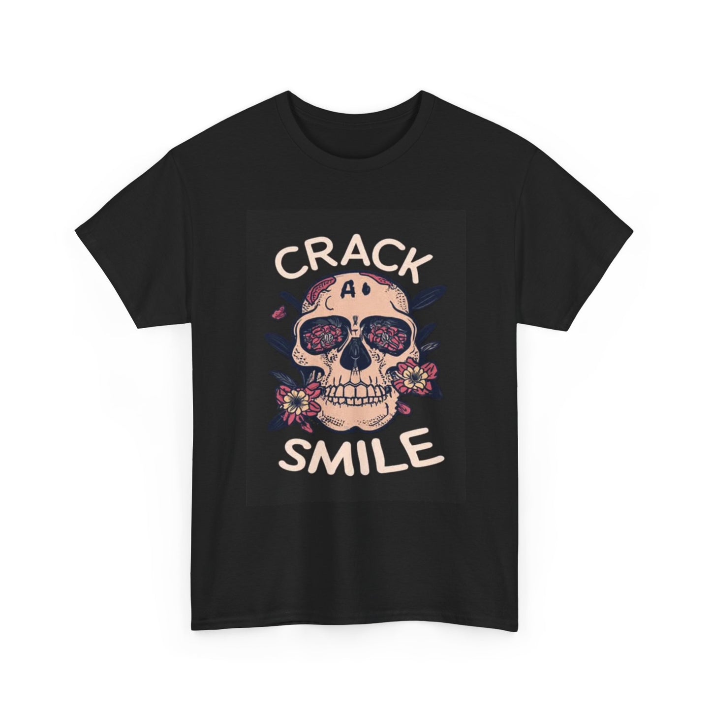 Crack Smile Funny Skull Roses Shirt Unisex Heavy Cotton Tee