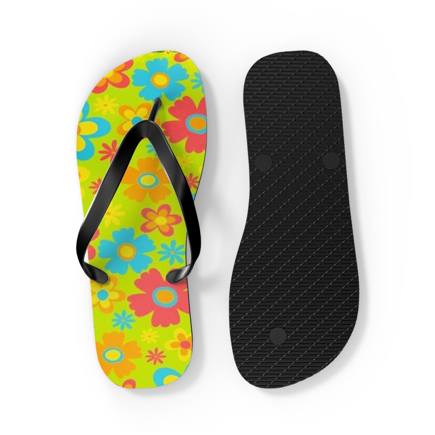 Waves And Sun Sandals Groovy Flowers Summer Flip Flops Slides BRAND NEW
