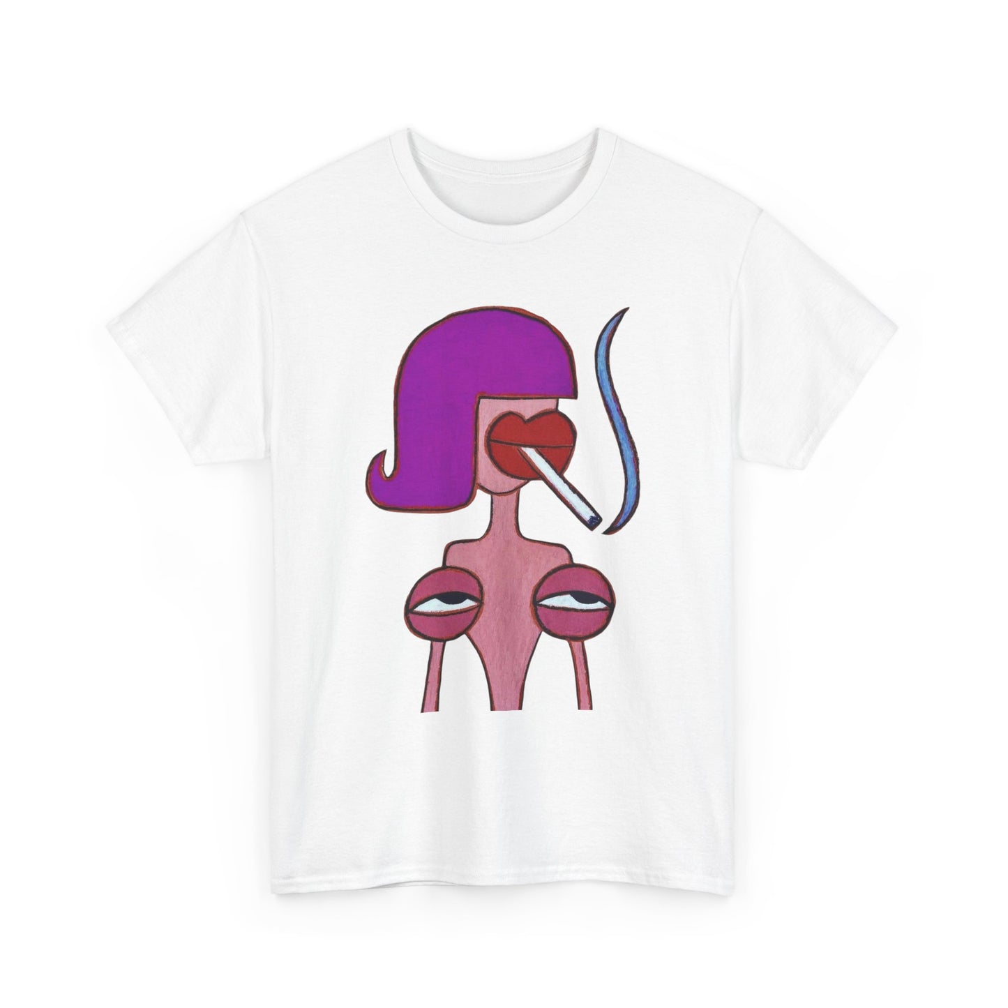 Upside Down Woman Smoking Graphic T Shirt Vintage Cotton Tee - New Gift - Tee
