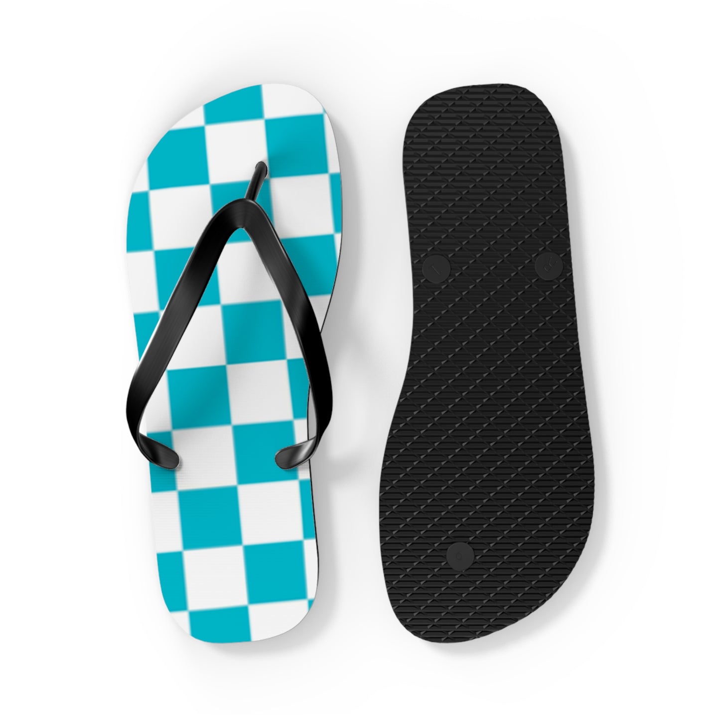 Turquoise Checkered  Sandals, Beach Shoes, Vacation Flip Flops, Pool Slides