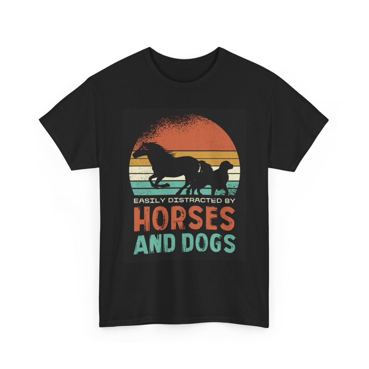 Distracted By Horses And Dogs Graphic T Shirt Funny Unisex Heavy Cotton Tee
