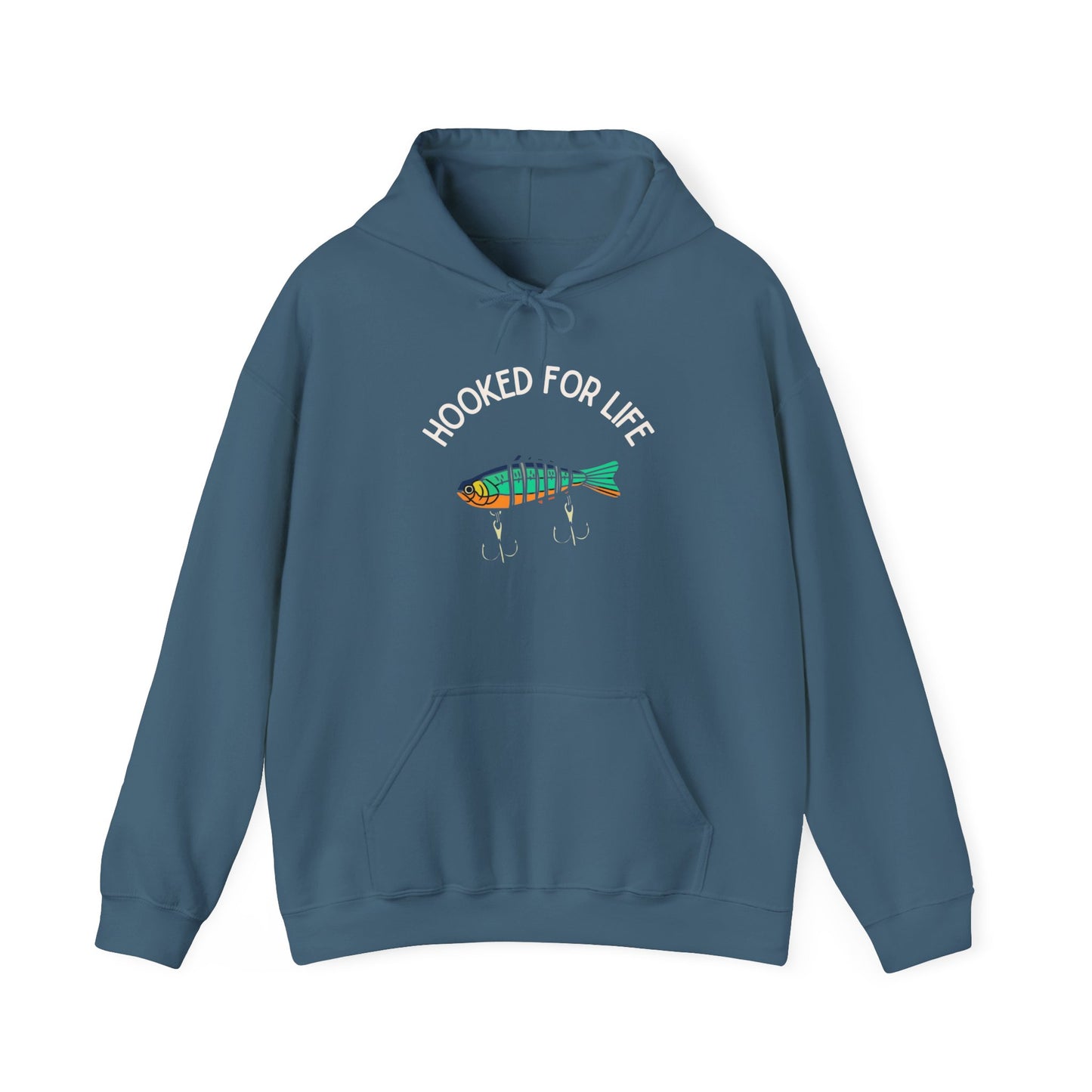 Hooked For Life Fishing Graphic Hoodie Heavy Blend Sweatshirt NEW