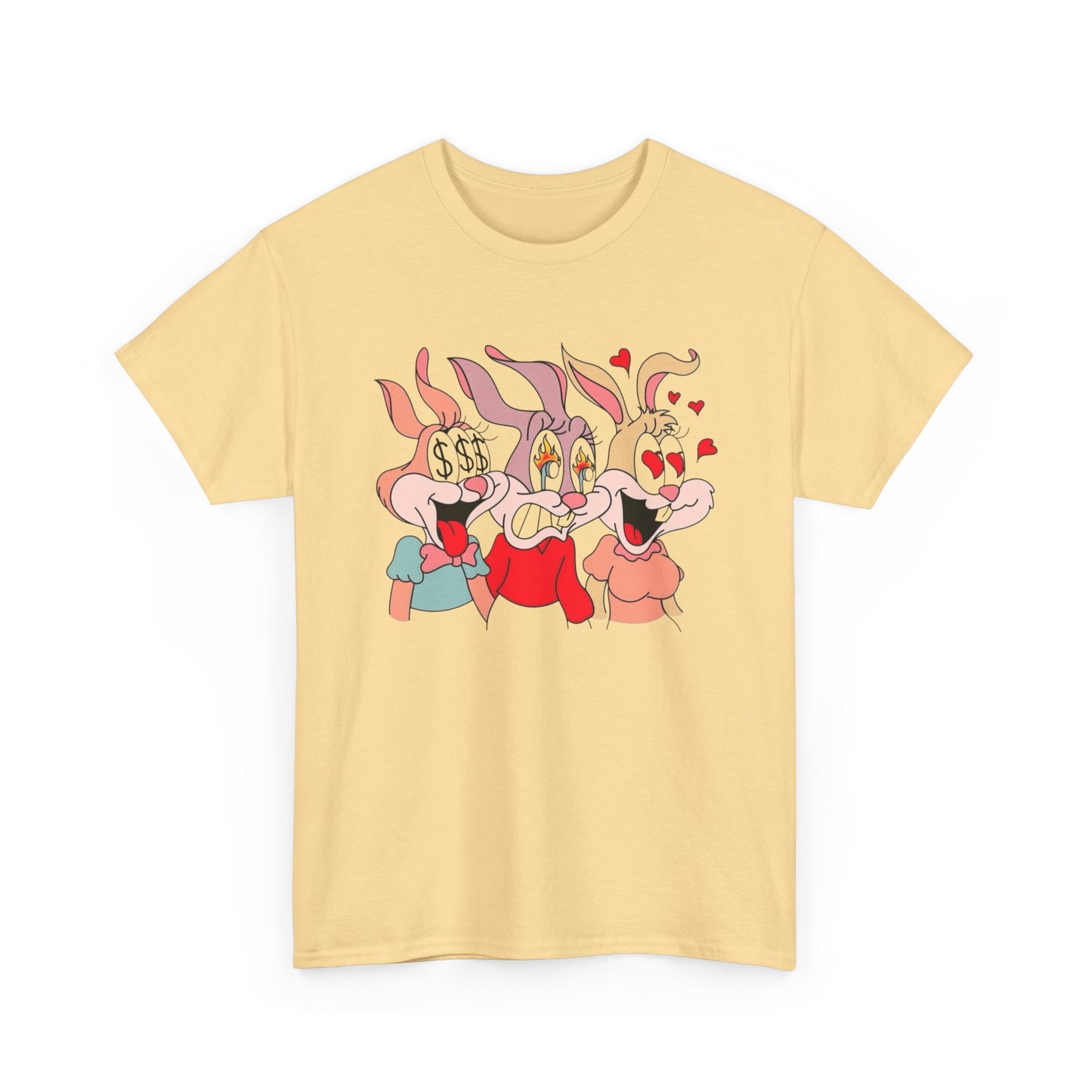 Rabbit Hearts And Love Graphic T-Shirt Comfy Cotton Tee Brand NEW