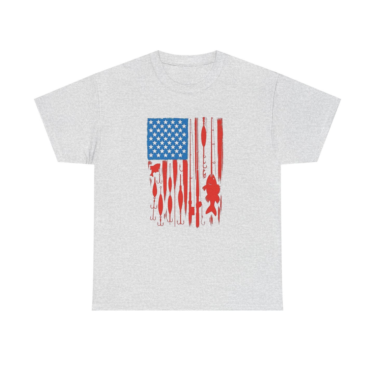 American Flag Fishing Gear Graphic T Shirt Unisex Heavy Cotton Tee Gift